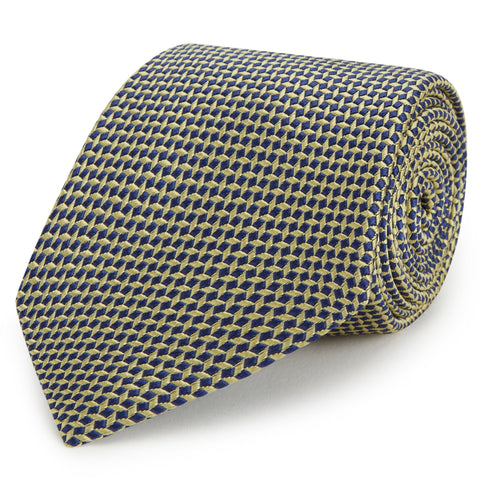 Yellow and Navy Textured Woven Silk Tie