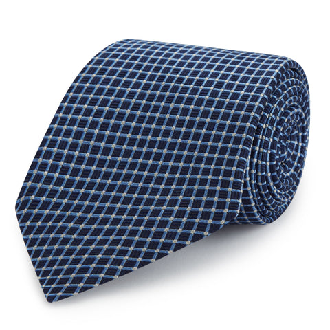 Navy and Blue Grid Woven Silk Tie