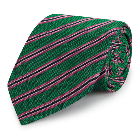 Green and Pink Textured Stripe Silk Tie