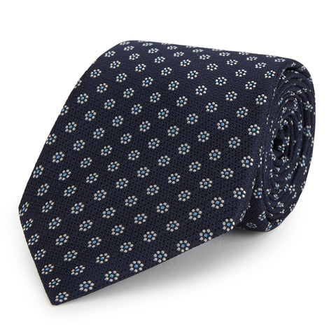 Navy and Blue Micro Flower Woven Silk Tie