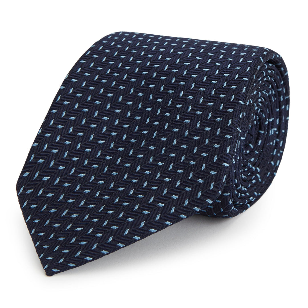 Navy and Blue Herringbone Dash Woven Silk Tie