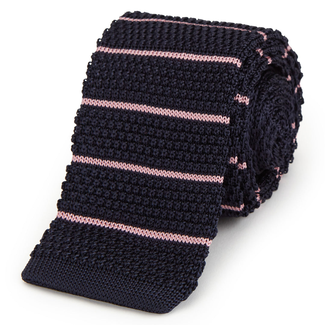 Navy and Pink Knitted Barre Stripe Tie