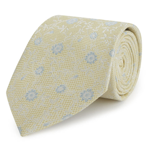 Yellow and Blue Climbing Floral Hopsack Silk Tie