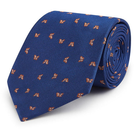 Blue and Orange Micro Butterfly Silk Tie