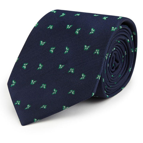 Navy and Green Micro Butterfly Hopsack Silk Tie