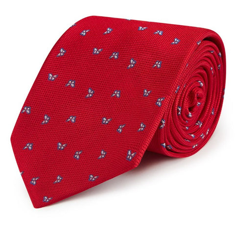 Red and Blue Micro Butterfly Hopsack Silk Tie