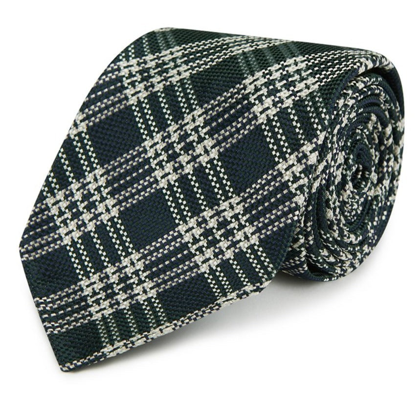 Green and Cream Check Silk Tie