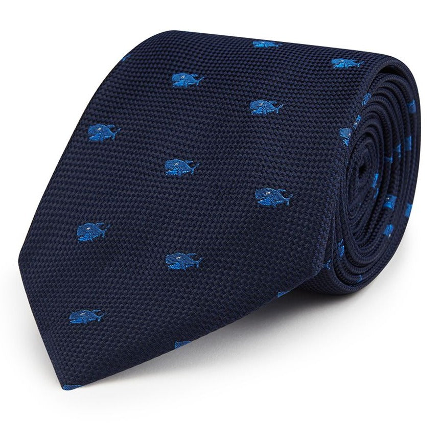 Navy Micro Shark Woven Silk Tie