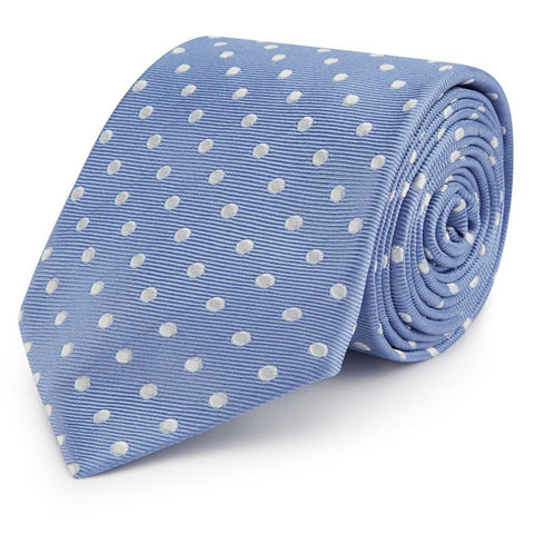 Blue and White Spot Twill Woven Silk Tie