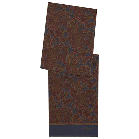 Blue and Red Paisley Silk Print Dresswear Scarf