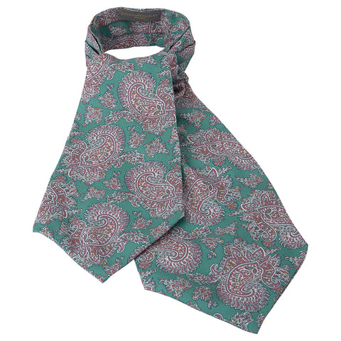 Green and Purple Abstract Paisley Printed Silk Cravat