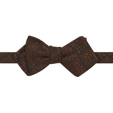 Orange and Brown Medallion Floral Woven Bow Tie
