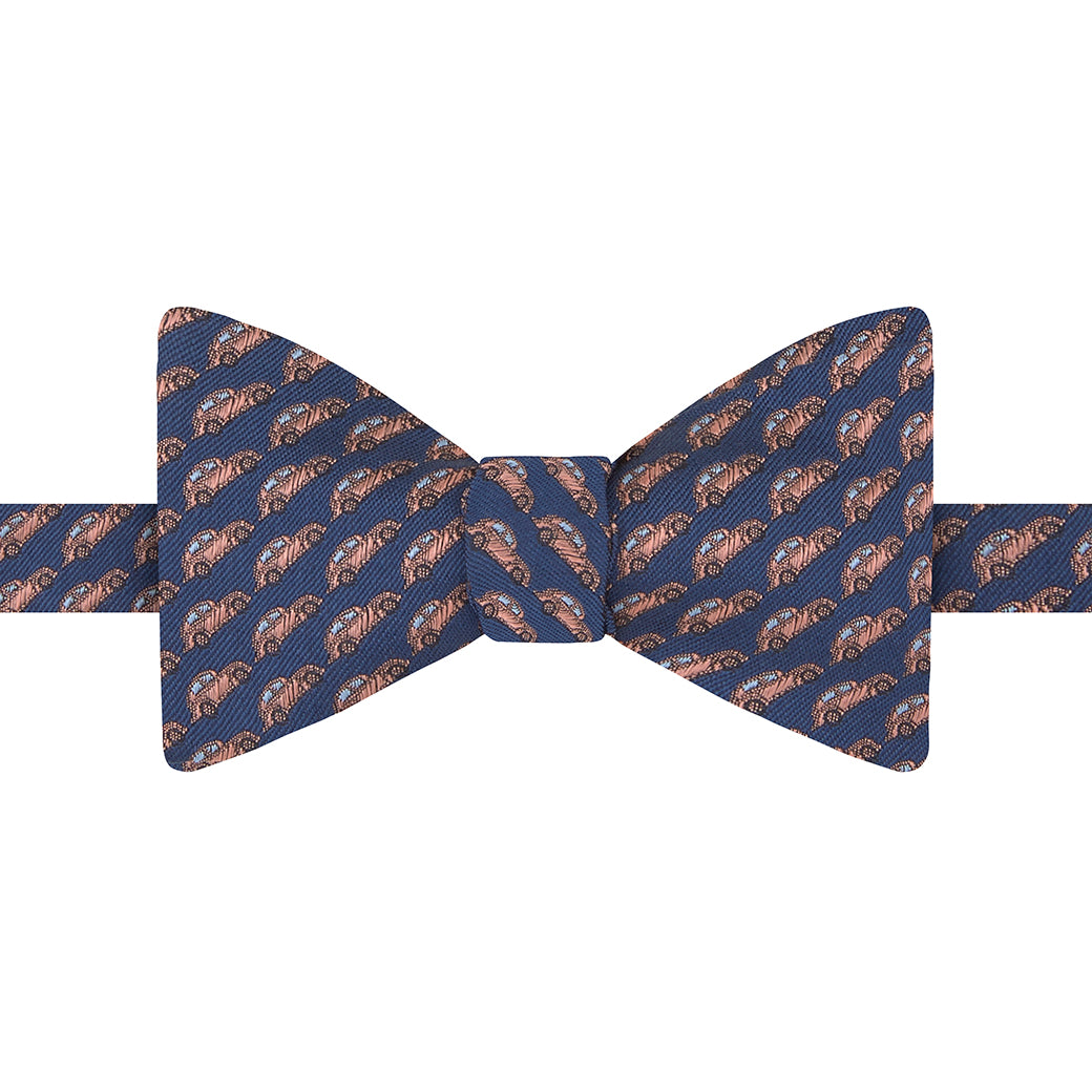 Navy and Pink Novelty Beetle Car Jacquard Silk Bow Tie