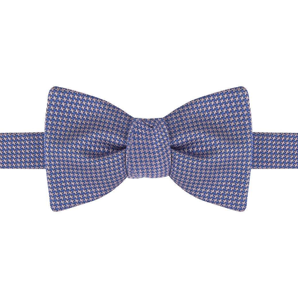 Blue and Pink Houndstooth Silk Bow Tie