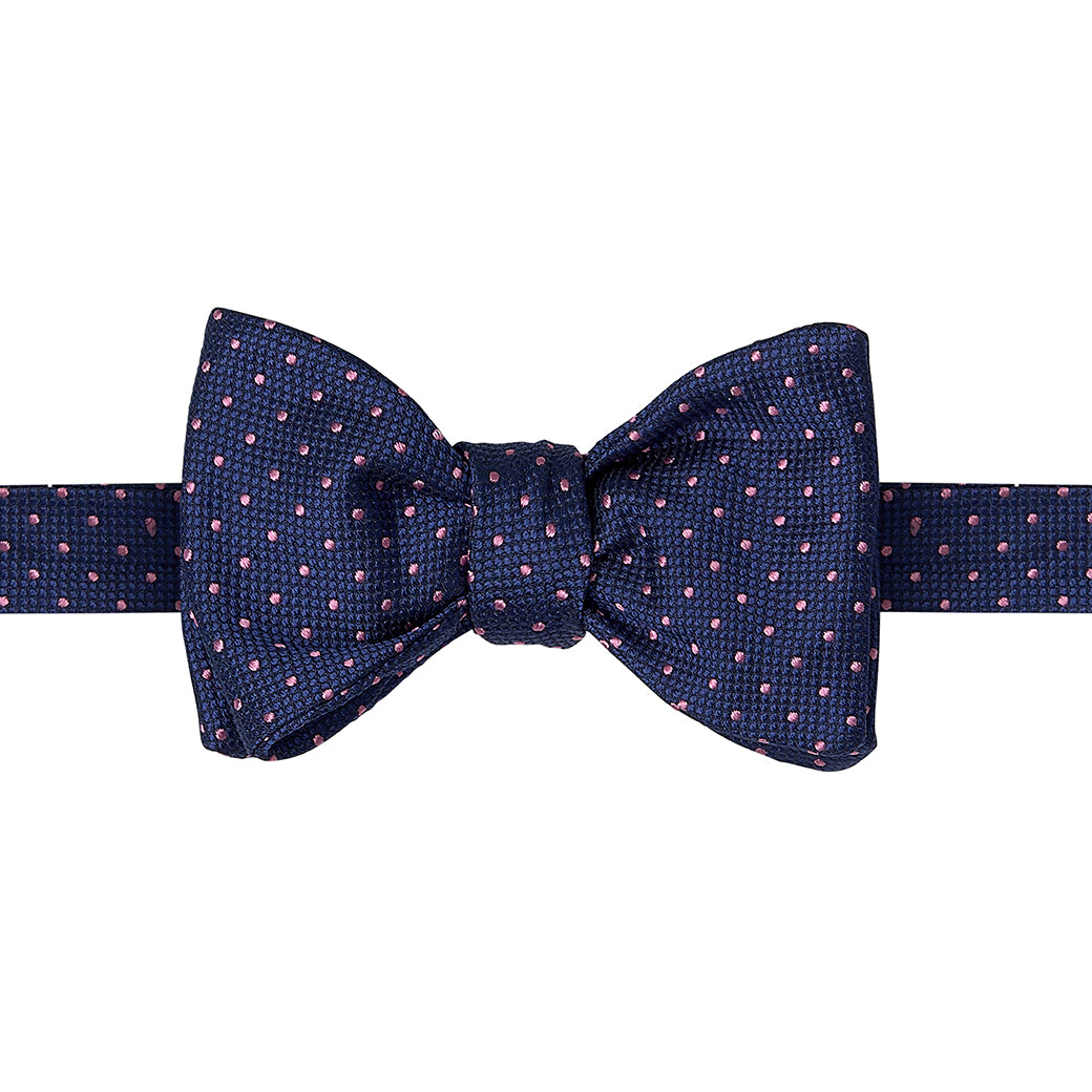 Navy and Pink Micro Spot Woven Silk Butterfly Bow Tie