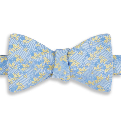 Blue and Yellow Floral Twill Woven Silk Bow Tie
