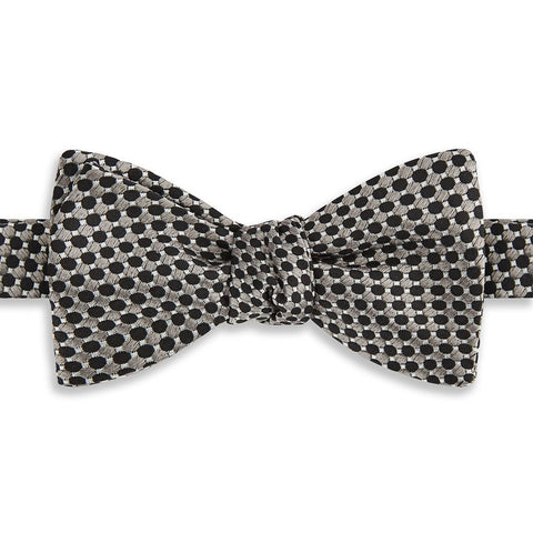 Black and Grey Geo Circle Woven Silk Bow Tie