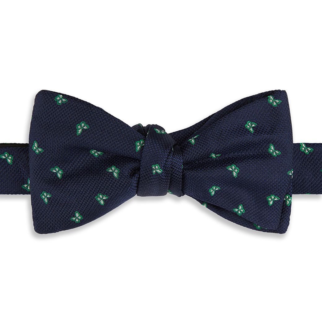 Navy and Green Butterfly Silk Bow Tie