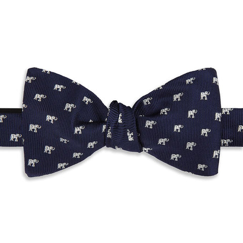 Navy Micro Elephant Woven Silk Bow Tie