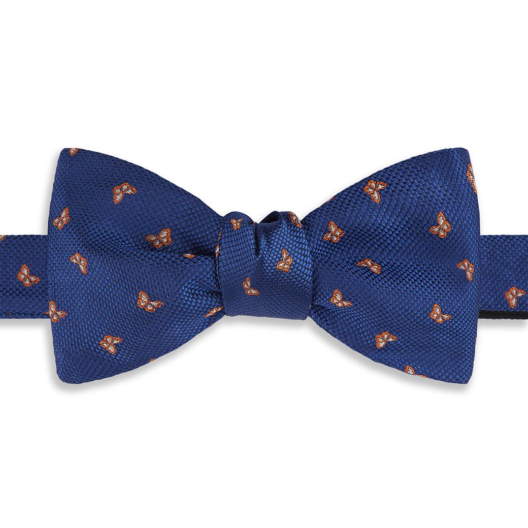Blue and Orange Micro Butterfly Hopsack Silk Bow Tie