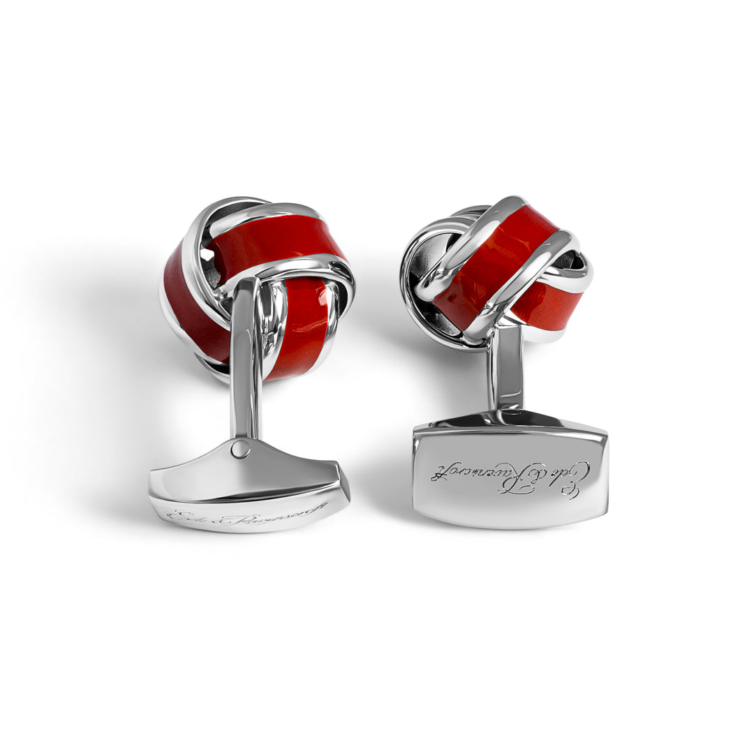 Red Silver and Enamel Knot Cufflink