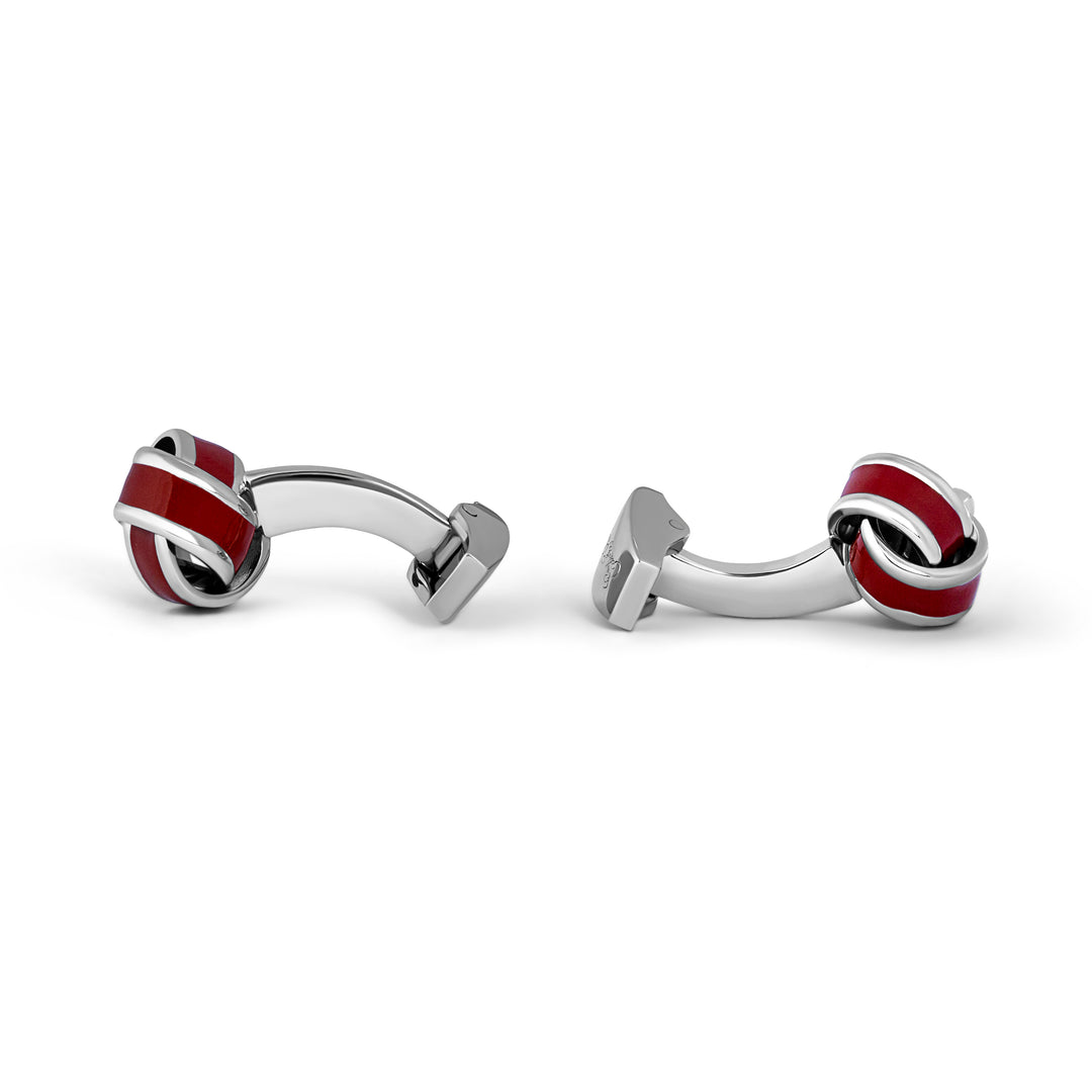 Red Silver and Enamel Knot Cufflink