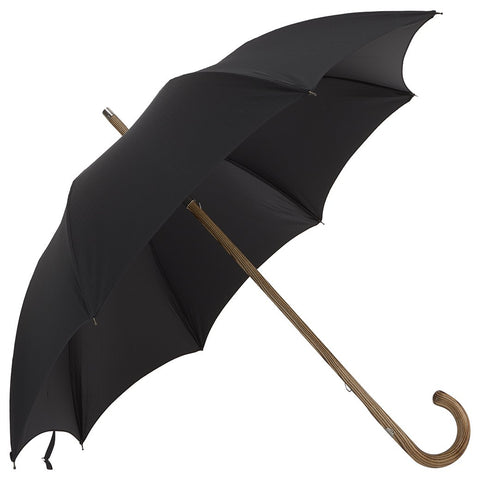Hickory Wood-Handle Solid Black Umbrella