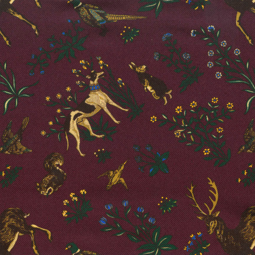 Burgundy Woodland Printed Silk Cravat