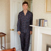 Navy Exclusive Print Silk Piped Pyjama Set