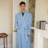 Blue Brushed Herringbone Piped Cotton Dressing Gown