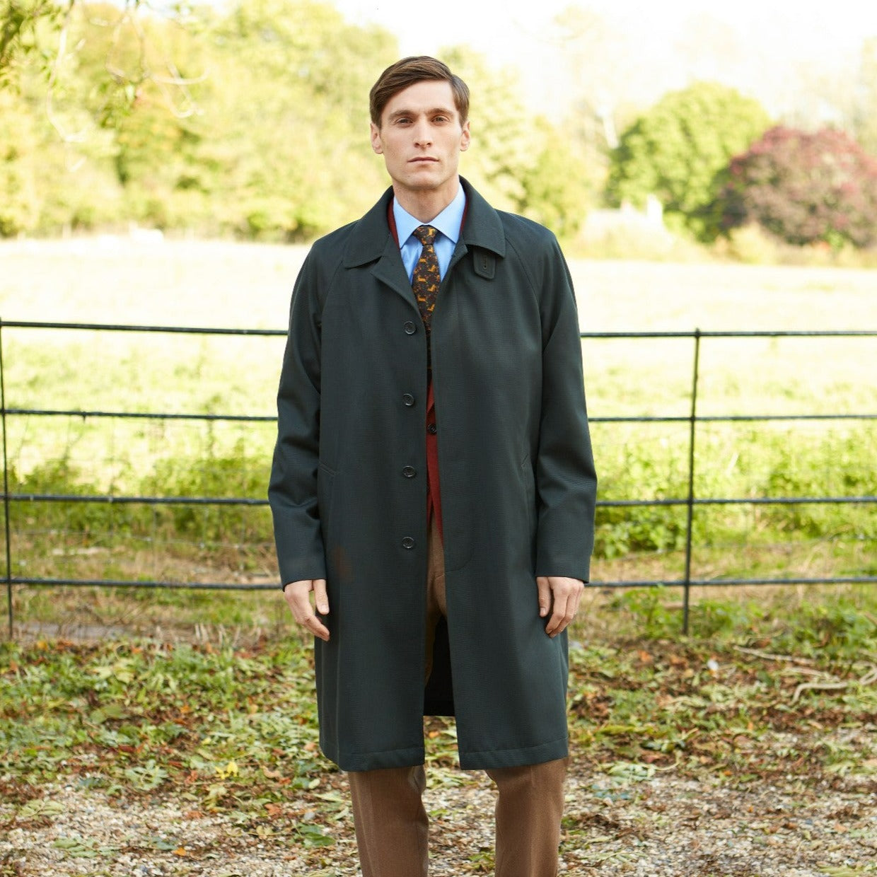 Ede Ravenscroft Shelton Twill Wool Raincoat Green