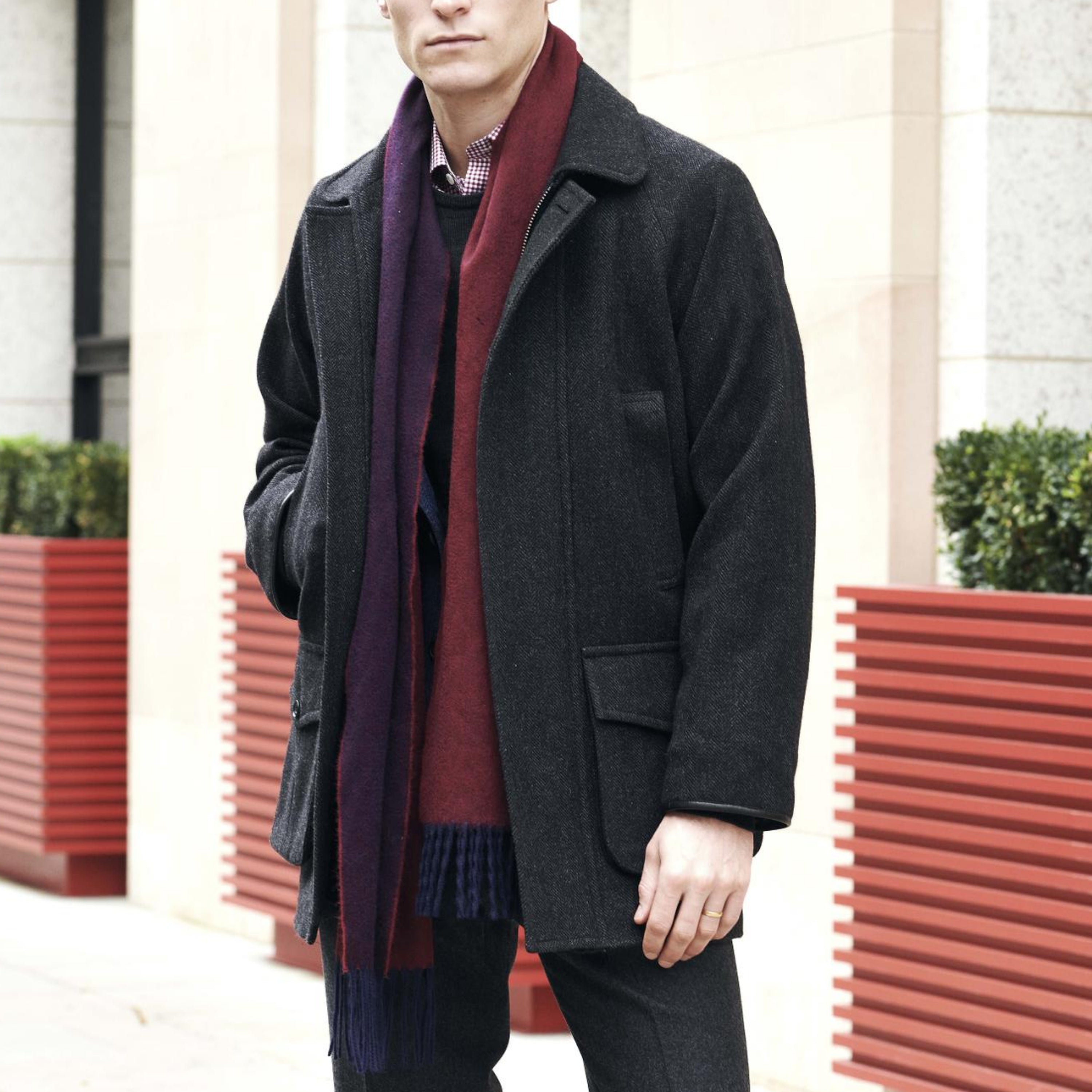 Charcoal herringbone coat deals