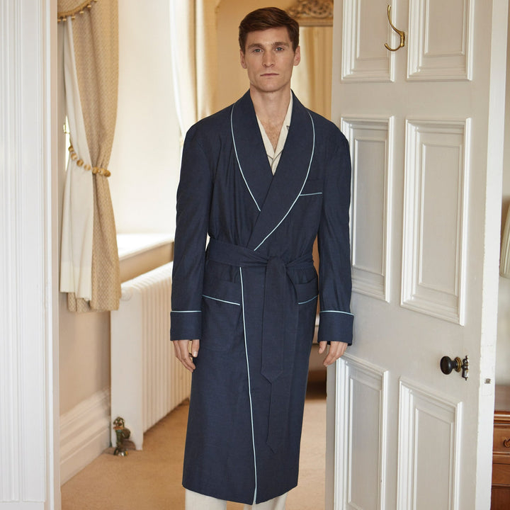 Navy Brushed Twill Dressing Gown